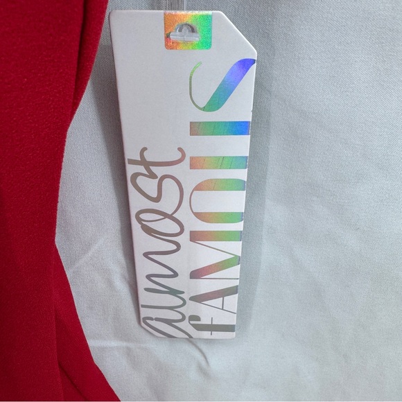 Almost Famous Red Dress Size Large Bodycon Asymmetrical Hem Ruffle NWT Valentine - Picture 12 of 16